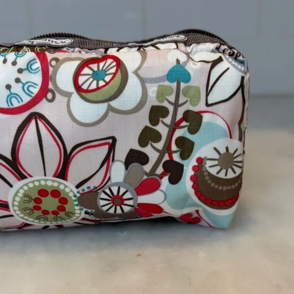 LeSportsac Fantazmic Floral Brown Pouch Cosmetic Bag Travel Organizer Y2K Nylon